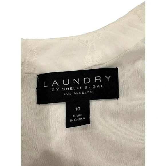 Laundry Shelli Segal White Eyelet Dress Sz 10 Tired Flutter Sleeve Graduation - Picture 6 of 7